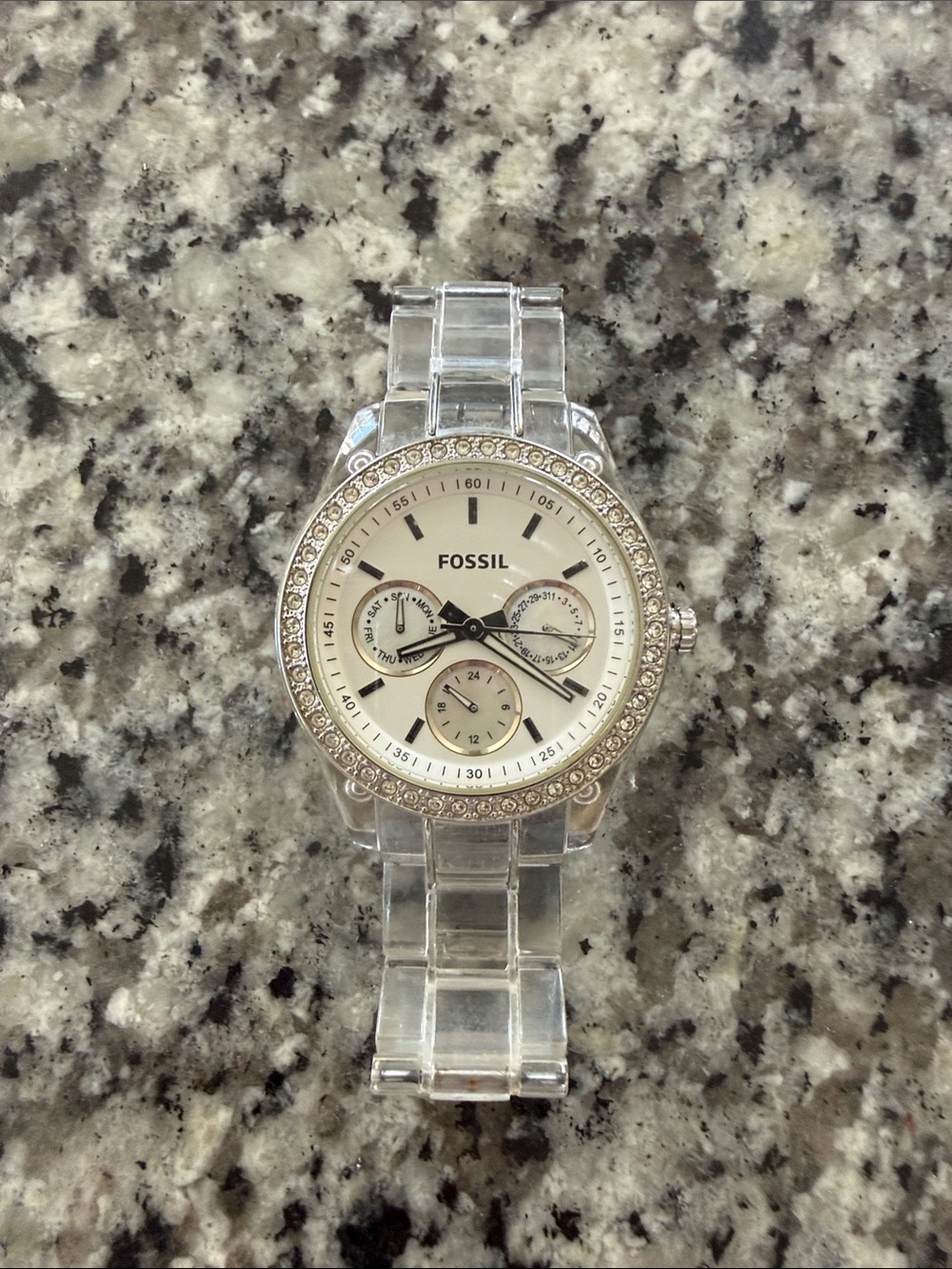 Fossil Clear Strap Crystal-Accent Women's Watch with Silver-Tone Dial
